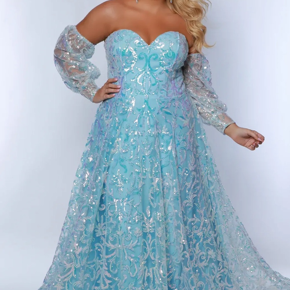 Aqua Sequin Off-Shoulder Evening Gown